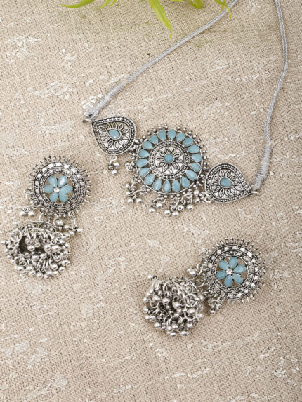 GS SkyBlue Flower Round Choker