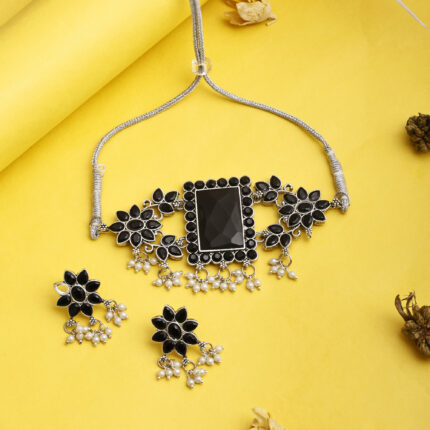 Black With Rectangular Big stone choker