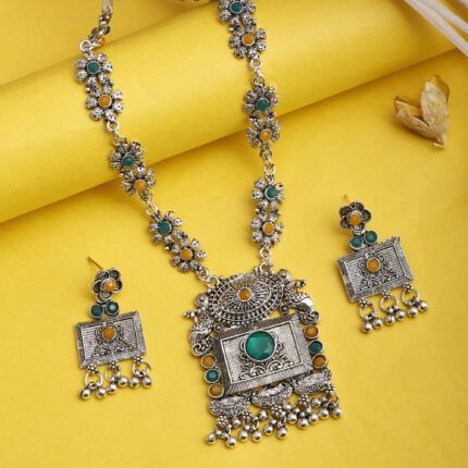 GS Green Yellow Square Long Necklace
