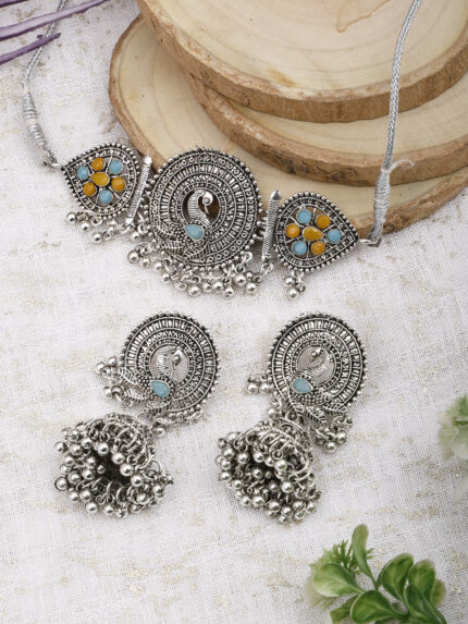 GS Yellow SkyBlue Flower Peacock Choker