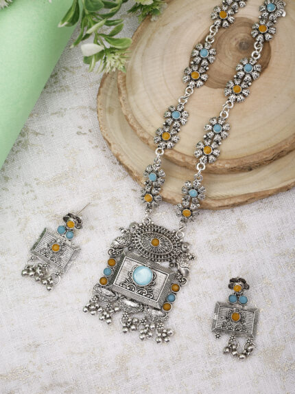 GS Yellow SkyBlue Square Long Necklace