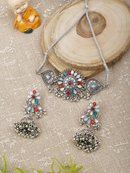 GS Multicolor Flower Round Choker
