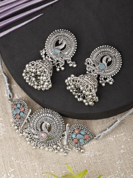 GS SkyBlue Pink Flower Peacock Choker