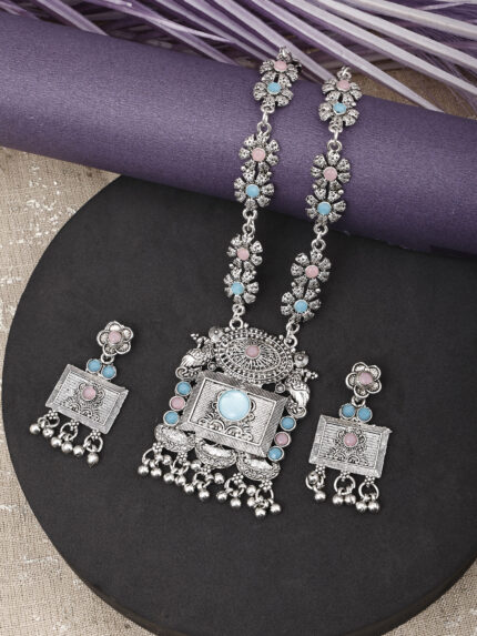 GS Pink SkyBlue Square Long Necklace