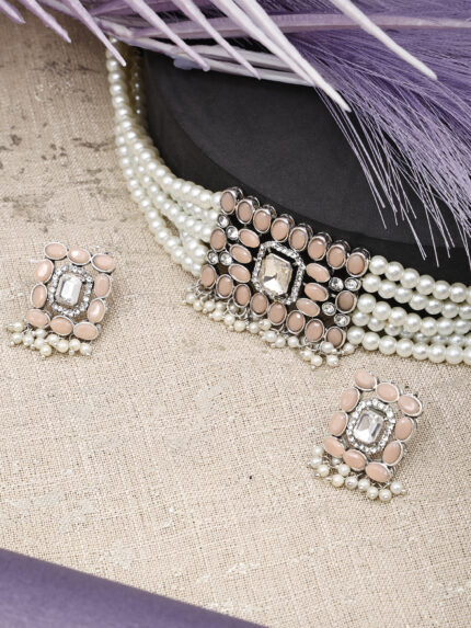 Pink Square Moti Necklace