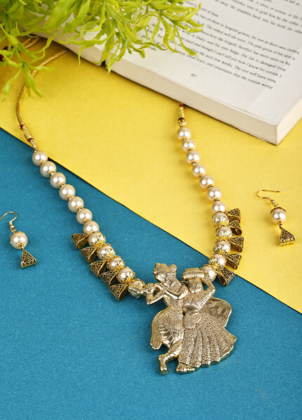 White Beads Oxidised Radha Krishan Design