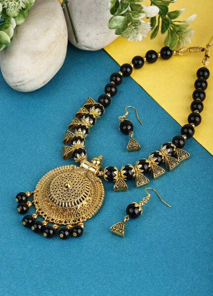 Black Beads Oxidised Round With dottes