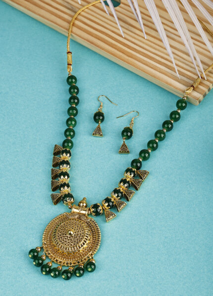 Green Beads Oxidised Round With dottes